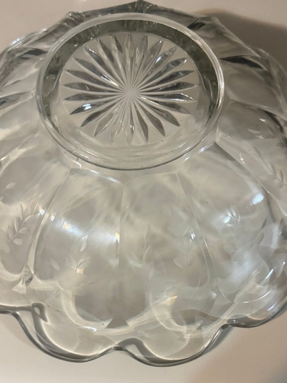 Clear Glass Scalloped Serving Bowl - Elegant Floral Etching